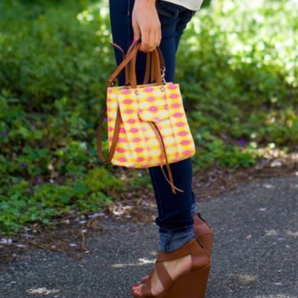 Rebecca Minkoff 'Mini MAB Tote' Crossbody Bag Leather Yellow / Pink Print